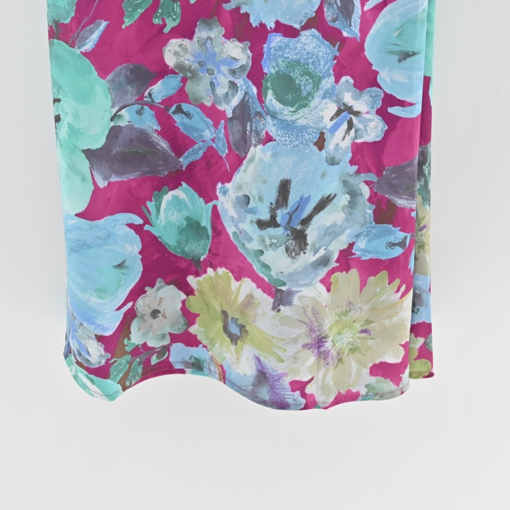 ACOA Dress Size M Blue Magenta Floral Print Strapless V Neck Midi Slip Vacation - Picture 11 of 13